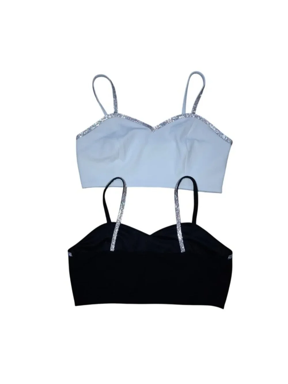 Sincerely Jules 2-Piece Cami Crop Tops Rhinestone Trim L Black White